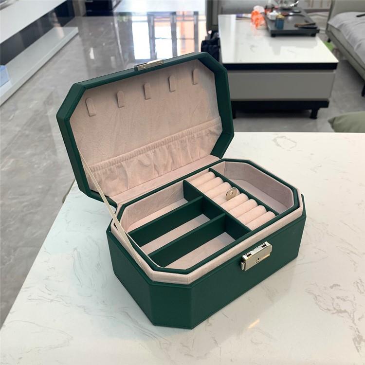 高级欧式皮革清新耳环耳钉戒指耳饰桌面首饰盒便携网红收纳盒带锁