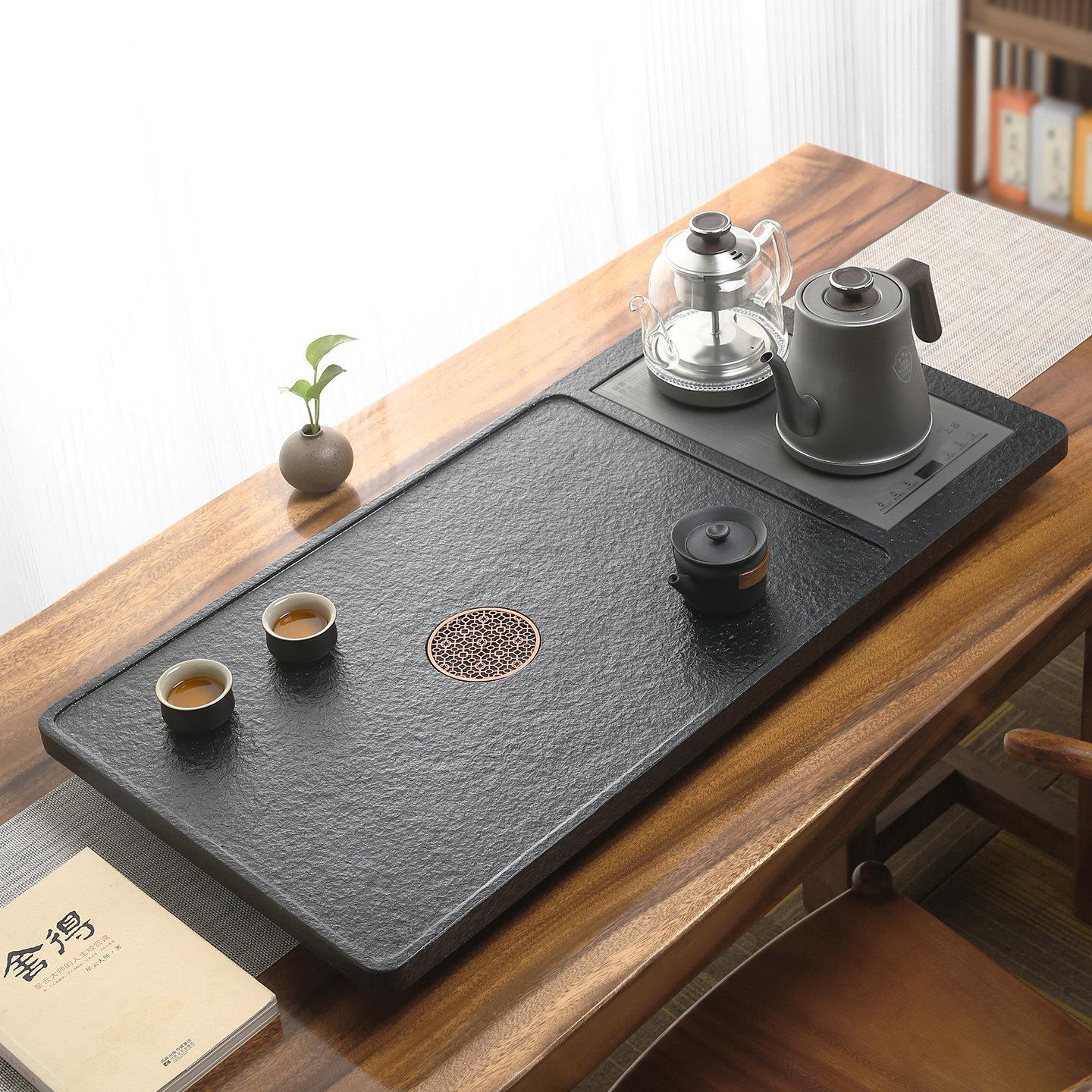 天然乌金石茶盘全自动套装一体办公室用烧水壶整套茶具茶台煮茶款