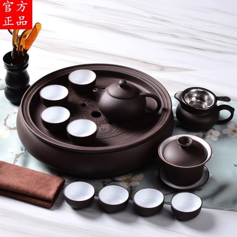 2026新款景德镇紫砂功夫茶具套组茶杯茶壶茶盘整套陶瓷茶具圆形茶