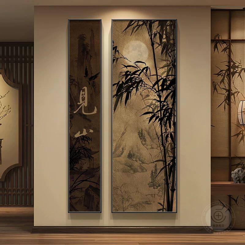 新中式入户门玄关装饰画竹子走廊过道挂画宋式美学茶室高级感壁画