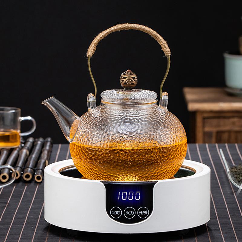 孟瀚玻璃烧水壶泡茶专用日式锤纹提梁壶复古电陶炉煮茶器茶炉套装