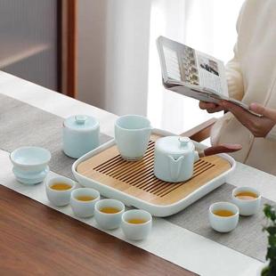 家用2024新款 景德镇茶具套装 青色轻奢功夫茶杯泡壶陶瓷盘高档礼盒