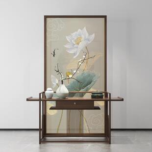 屏风隔断客厅进门卧室遮挡家用实木禅意荷花入户正对大门 新中式