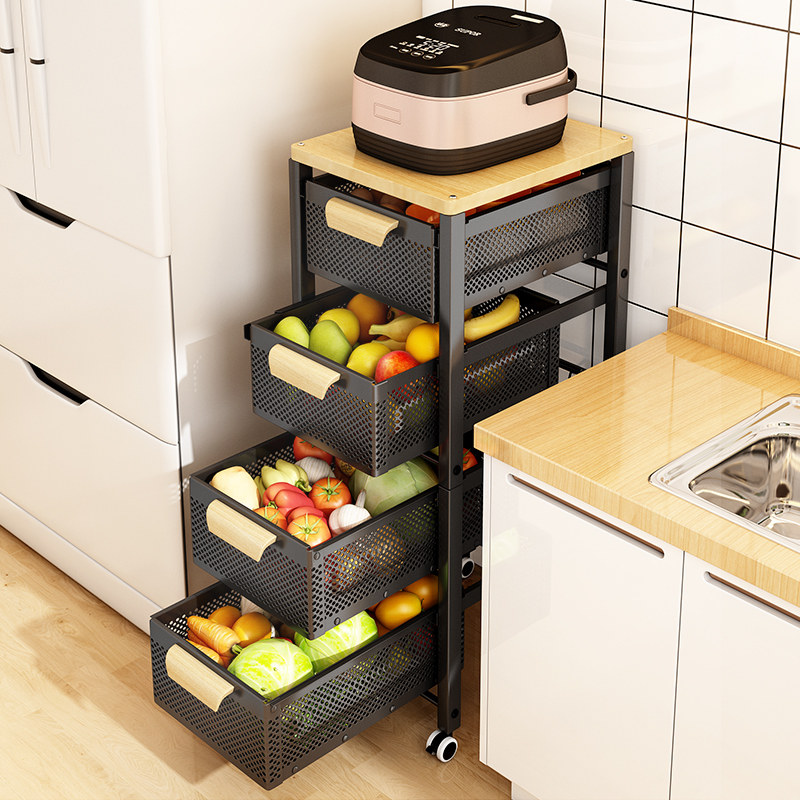 厨房蔬菜置物架落地式多层夹缝窄储物篮子抽拉屉多功能果蔬收纳柜