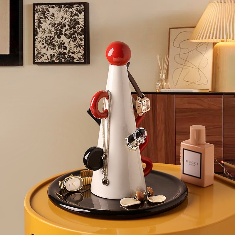 中古风艺术陶瓷首饰钥匙收纳架戒指红色置物架玄关卧室梳妆台收纳