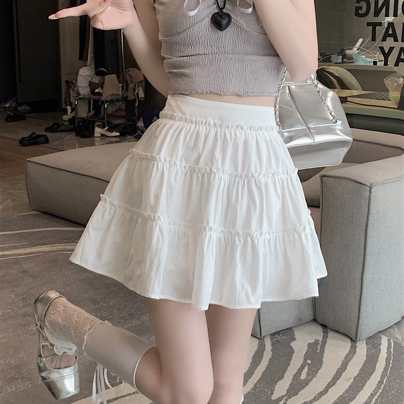 法式荷叶边百褶半身裙女春季2024新款J蓬蓬蛋糕裙高腰显瘦a字短裙