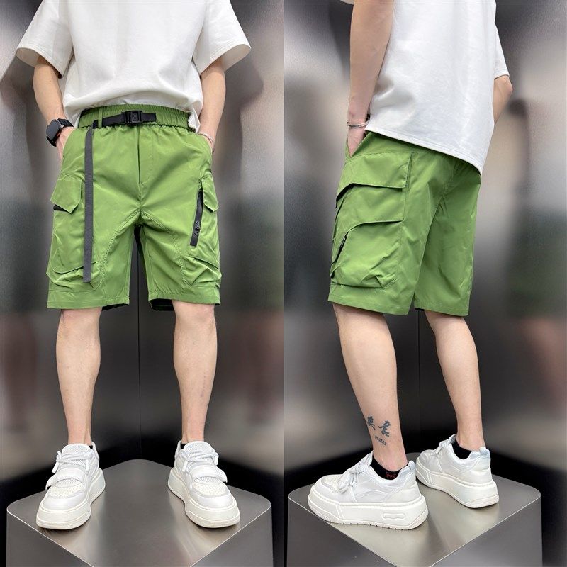 2025夏季短裤腰带设计大口袋工装五分裤男士多口袋户外速干沙滩裤,男装,短裤,淘宝优惠券,粉丝福利购,淘宝优惠卷
