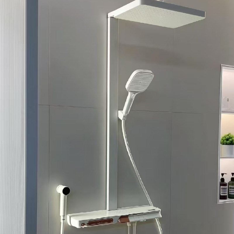 奶油风全铜置物架淋浴花s洒数显腰喷浴室沐浴器家用雨淋屏增压花