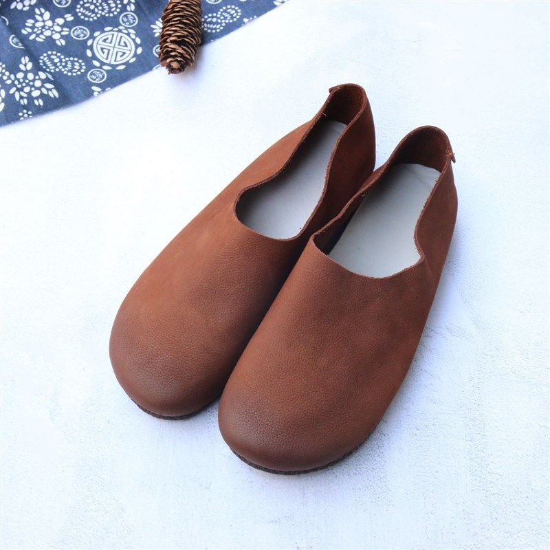 花藤萝蔓 磨砂牛皮圆头套脚深口休闲软底软面平底真皮女鞋女单鞋,女鞋,深口单鞋,淘宝优惠券,粉丝福利购,淘宝优惠卷