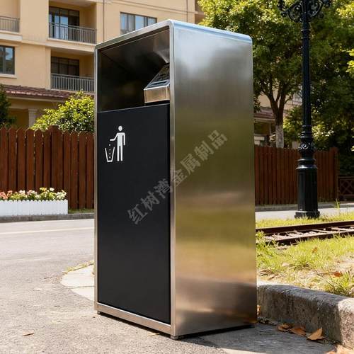 户外高档简约方形不锈钢垃圾桶物业小区广场金属喷粉单筒果皮箱