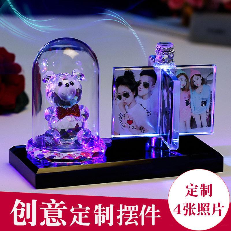 水晶照片定制旋转相框摆台制作diy创意汽车摆件情侣儿童相片相册