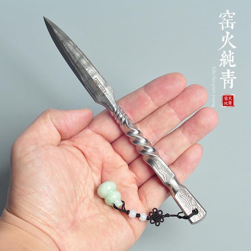 手工折叠锻打大马士革钢茶刀 普洱茶刀茶针茶锥撬开茶工具不生锈