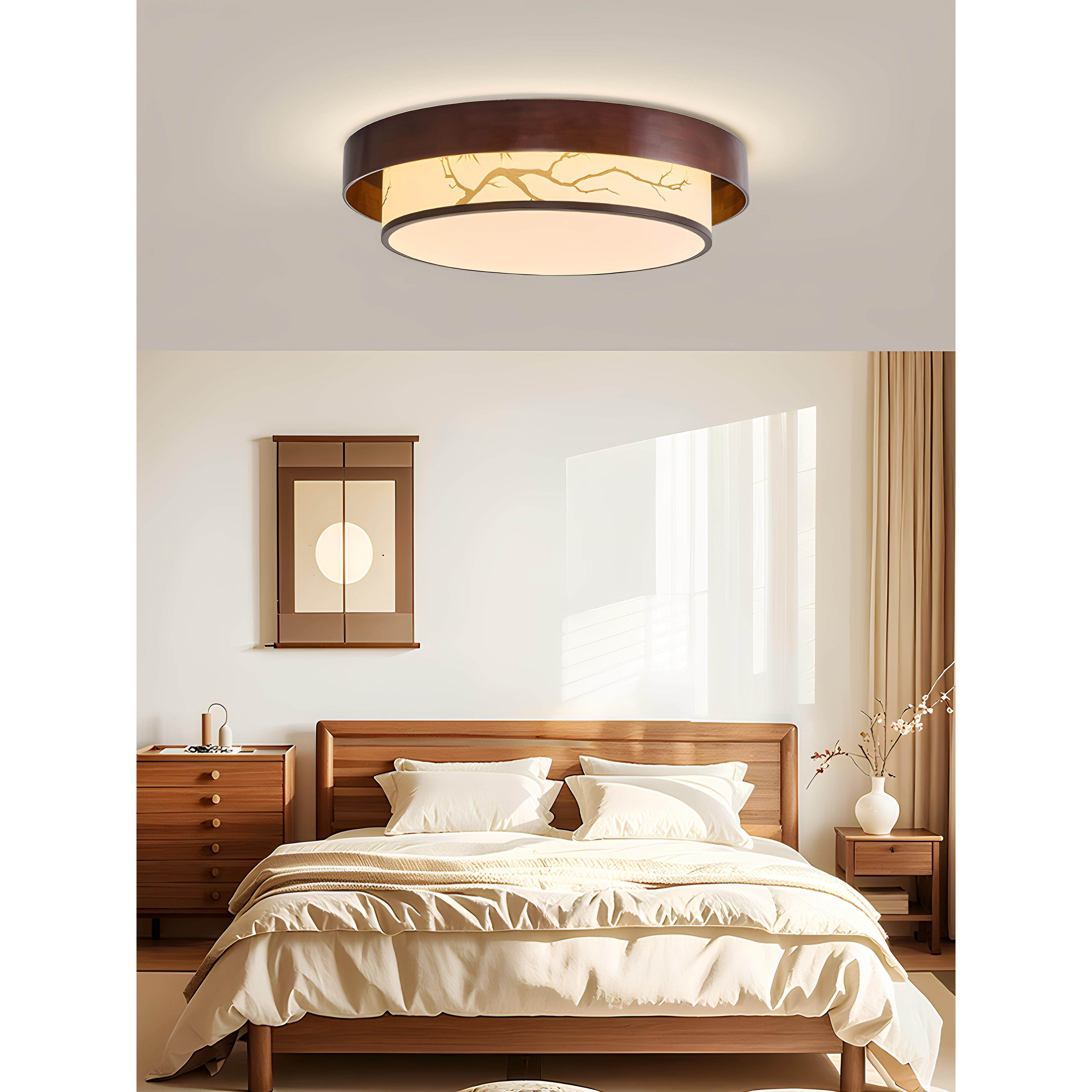 宋代美学圆形吸顶灯禅宗中国竹叶画织物吸顶灯客厅卧室房间主灯