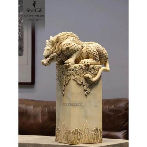 石雕汉白玉吸水兽石柱彷古青石做旧吸金兽茶室龙生九子吐流水摆件