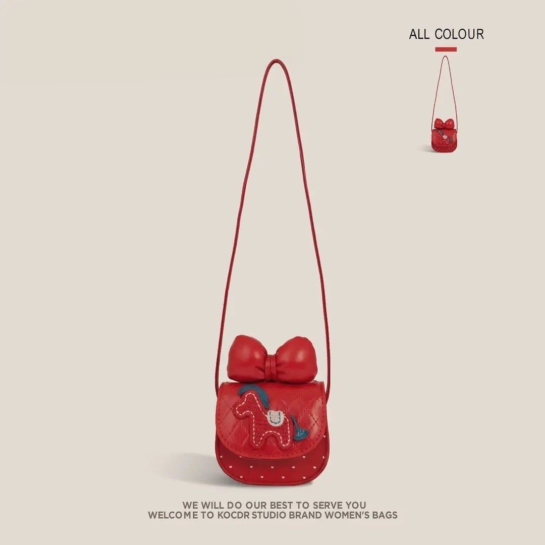 2026新款女童可爱斜挎包卡通蝴蝶结小马新年红包女孩压岁钱单肩包