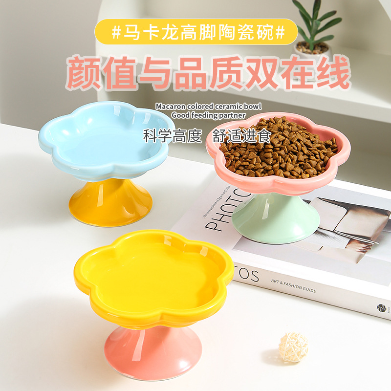亚马逊创意花朵陶瓷猫碗猫咪碗