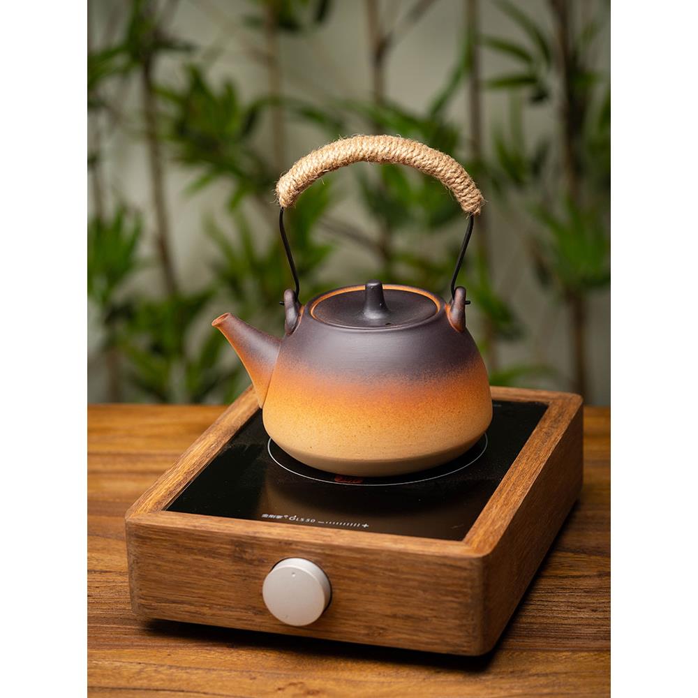 粗陶煮茶壶侧把壶 柴烧养生陶瓷提梁壶烧水壶电陶炉炭炉功夫茶具