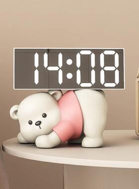高颜值熊时钟摆件小闹钟创意客厅神器桌面数字电子钟表摆放式台式