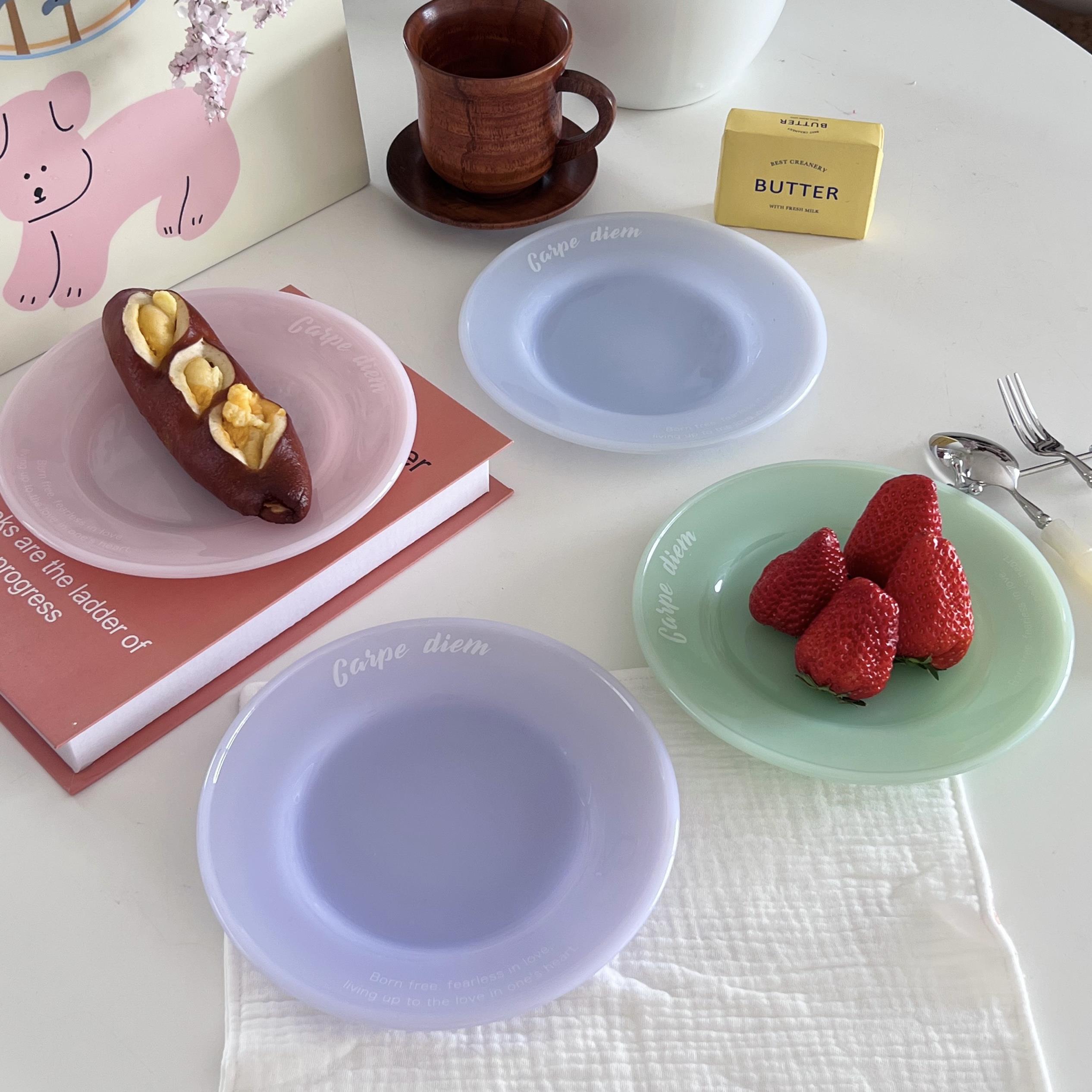 露阿阿 温柔的春天ins风韩式奶玉玻璃盘甜品水果盘蛋糕盘西餐盘