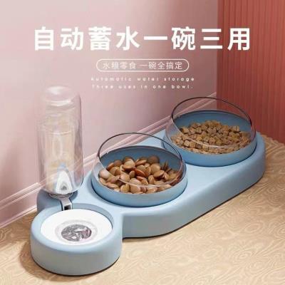 高档猫碗 饮水喂食三碗一碗三用自动饮水器 跨境猫食盆猫咪碗狗盆
