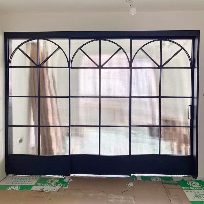 法式覆古三联动拉门卧室阳台极窄边移门玻璃隔断厨房化妆室客厅