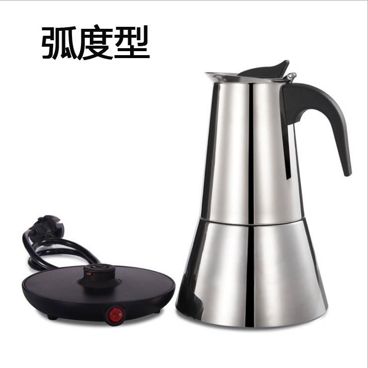 不锈钢家用咖啡机意式摩卡浓缩煮咖啡壶咖啡器具意式电摩卡壶欧插