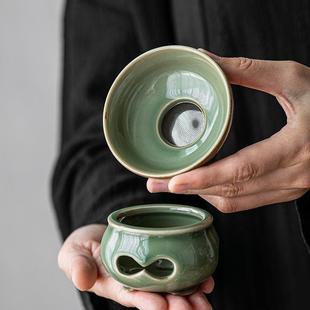 家用功夫茶具茶渣滤网 竹青釉陶瓷茶漏茶滤｜复古风茶叶过滤器中式