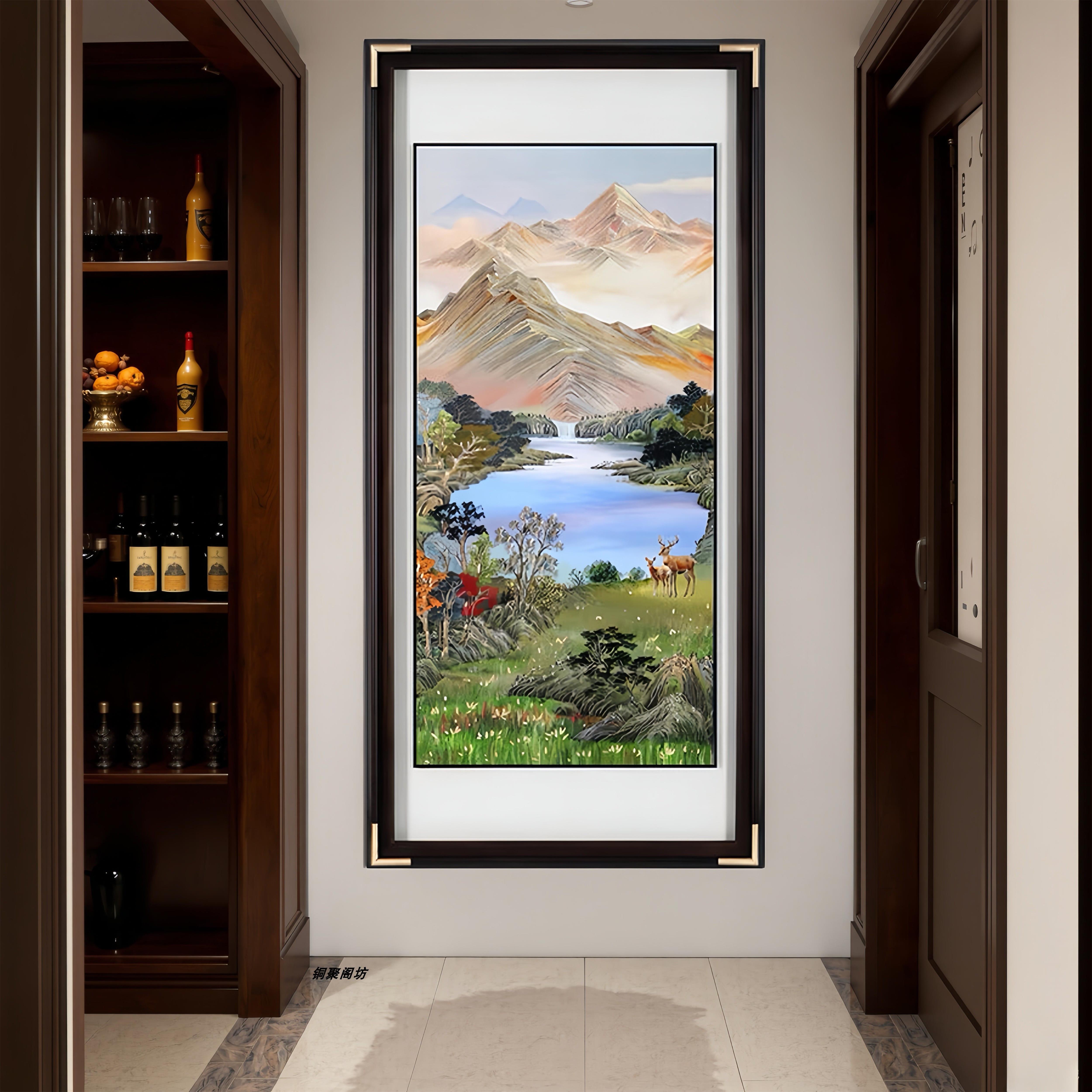 纯铜手工雕刻画玄关走廊客厅挂画匠心铜雕画立体浮雕手工錾刻装饰