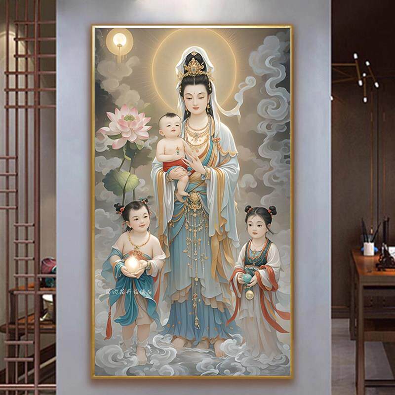 送子观音画像5d钻石画观音图新中式结缘贴钻十字绣2025新款砖石绣