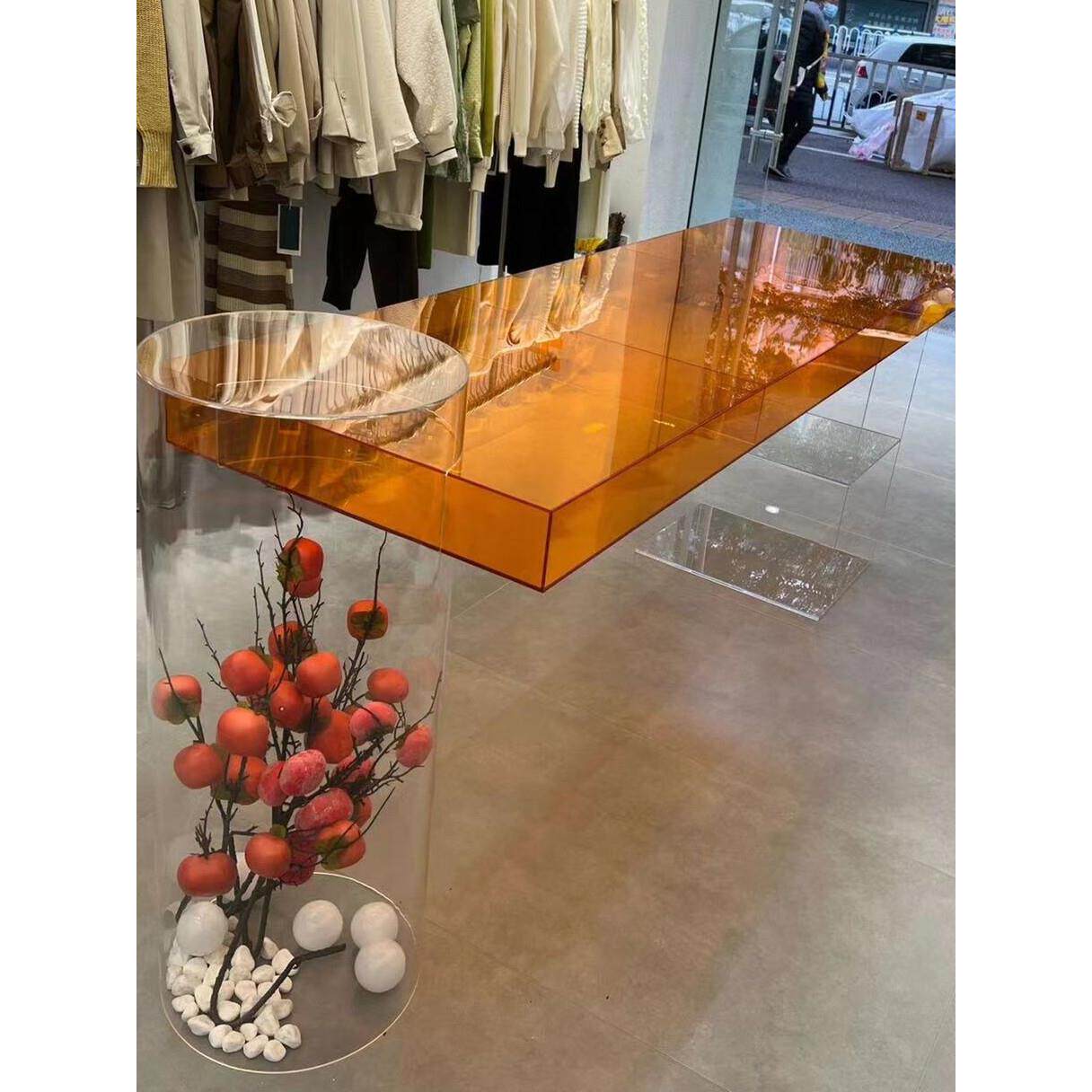亚克力展示台中间网红展示柜服装店岛流表鞋架店化妆品展示台