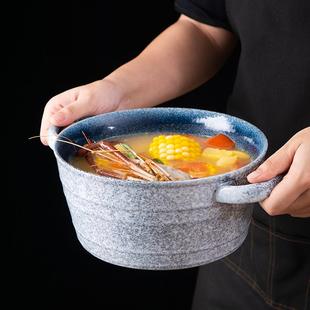 大号碗陶瓷碗创意面碗家用大汤盆餐具大面碗 川良烧汤碗双耳碗日式
