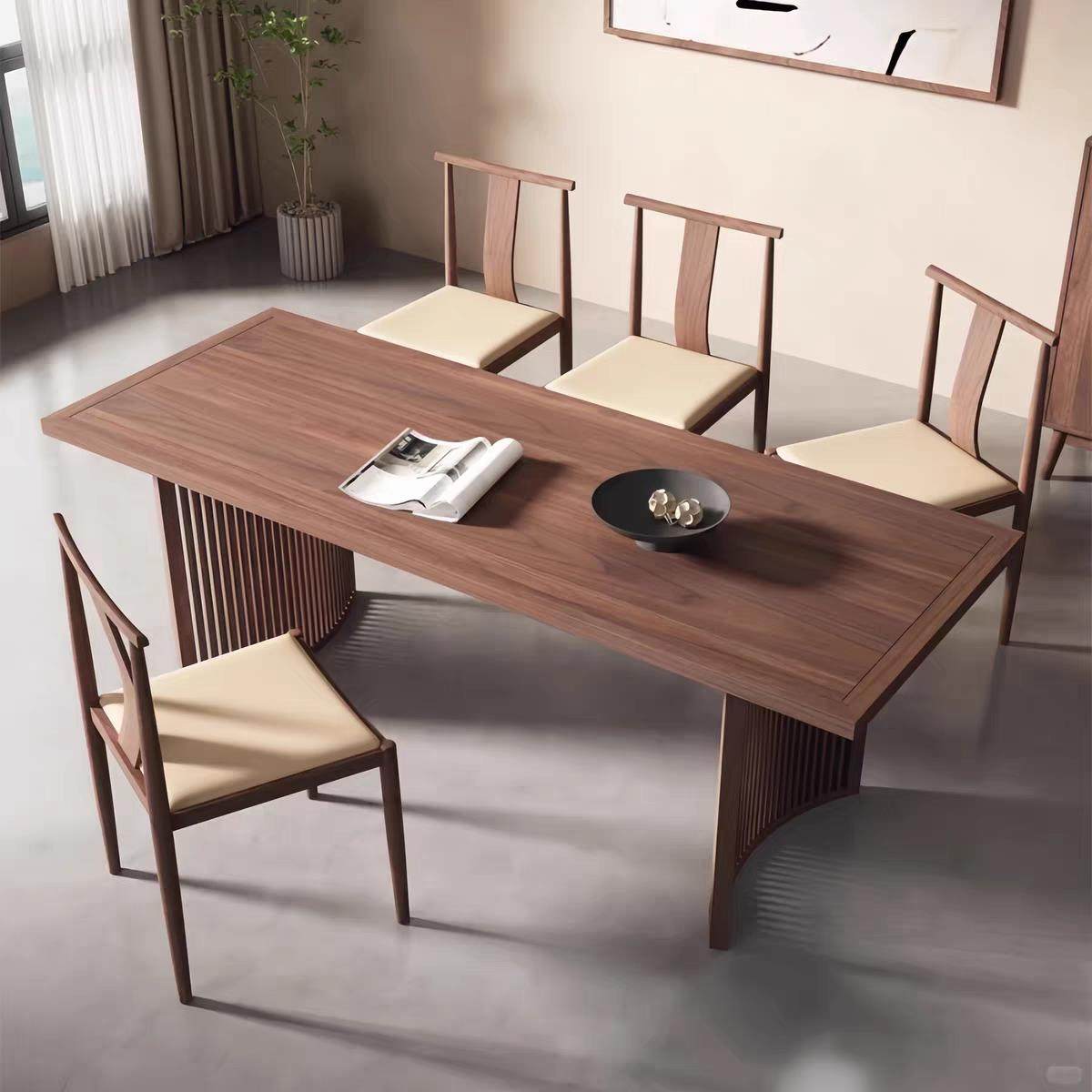 新中式实木餐桌椅组合现代简约家用饭厅大小户型饭桌定制岩板餐桌