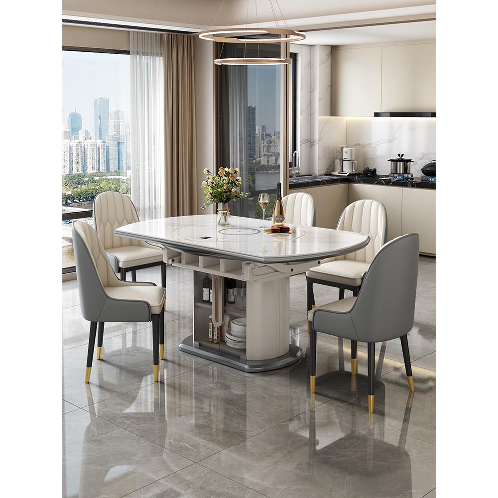 岩板餐桌椅2025新款家用小户型轻奢高级感多功能可伸缩电磁炉饭桌