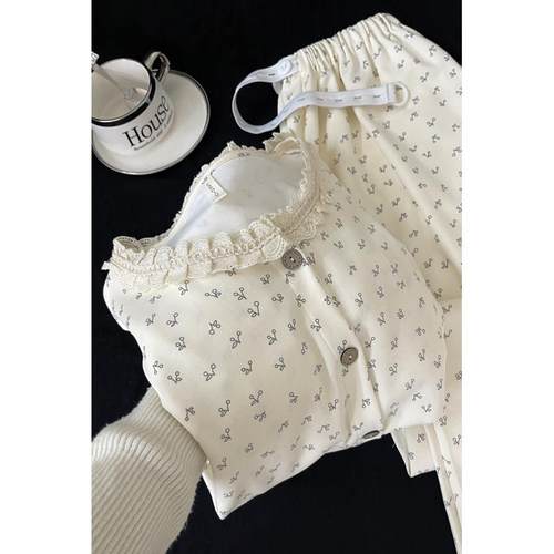 网红款纯棉蕾丝花边春夏薄款月子服产后产妇孕妇哺乳睡衣女家居服