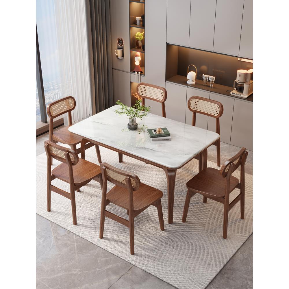 轻奢全实木微晶石餐桌椅组合现代简约小公寓家庭长方形大理石餐桌