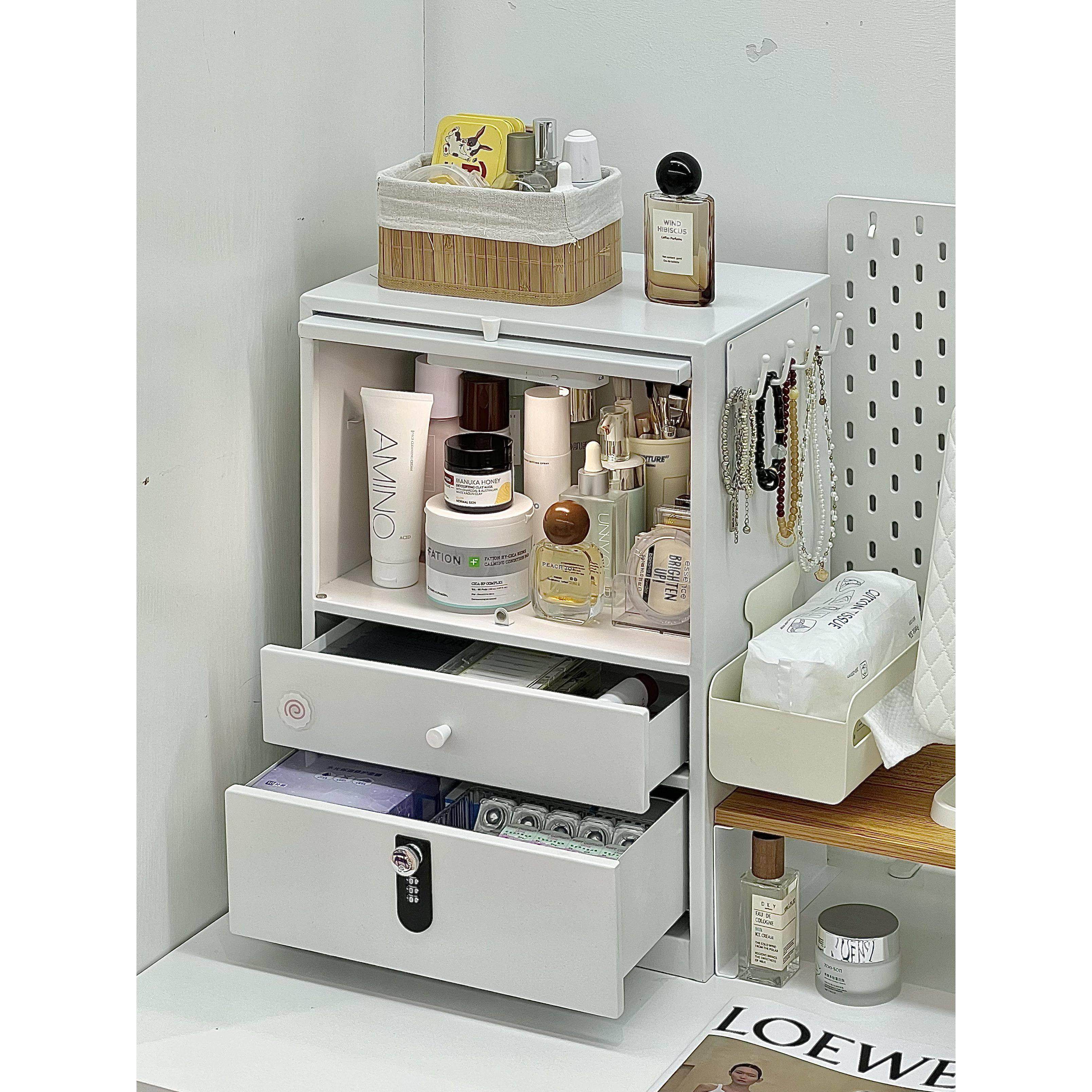 桌上铁艺收纳柜极简风抽屉式储物柜桌面多层防尘化妆护肤品铁皮柜,收纳整理,桌面收纳盒,淘宝优惠券,粉丝福利购,淘宝优惠卷