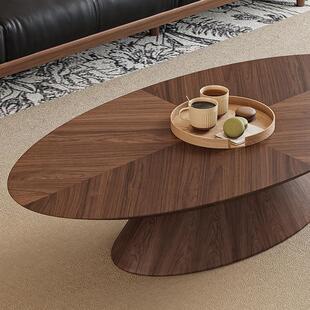 意式极简茶几现代简约中古风轻奢小户型胡桃木色家俱椭圆套装茶桌