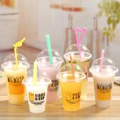 95一次性奶茶杯320饮料塑料杯400豆浆杯450商用700ml来一杯子定制