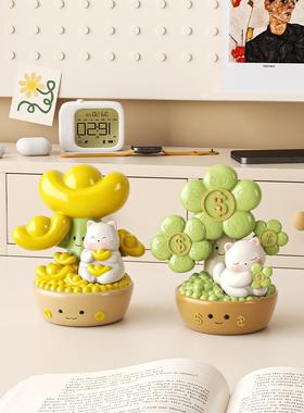 放青松发财树招财猫小摆件工位情绪稳定器办公室桌面装饰生日礼物