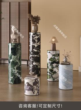 圆形立柱大理石摆件底座客厅落地高低展示台装饰墩子高端花架玄关