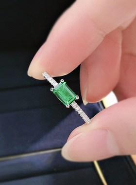 珠宝 2021新款4*6祖母绿单钻简约百搭气质求婚戒指环女