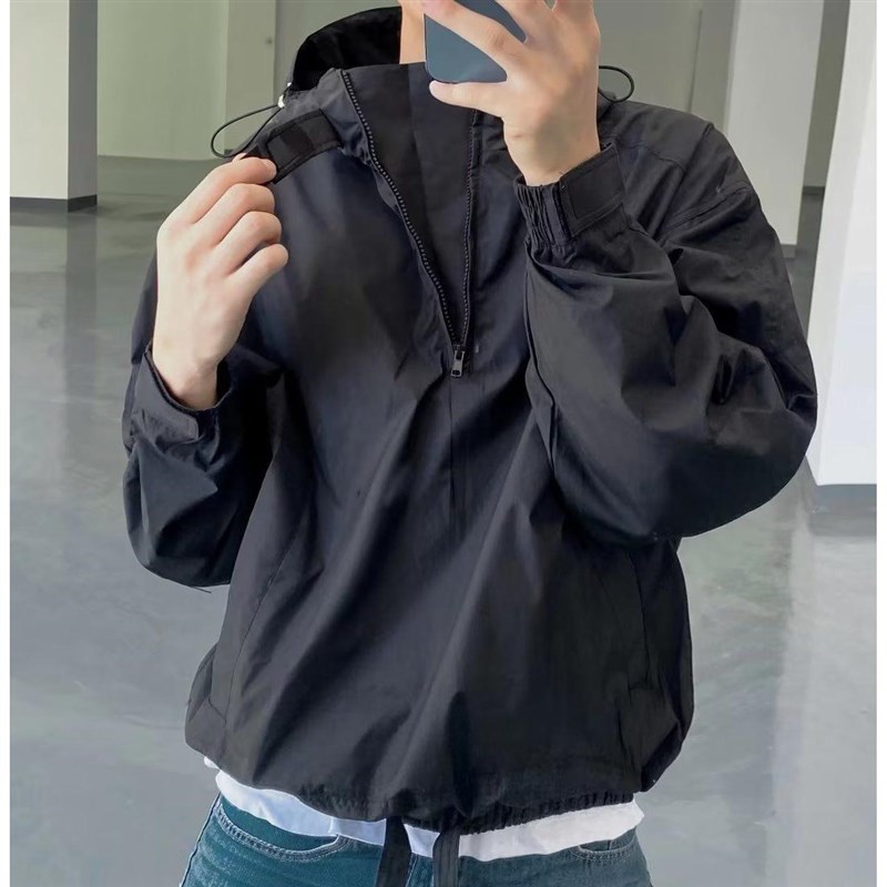 春秋季连帽冲锋衣夹克男韩版潮流青年休K闲上衣修身外套男士夹克
