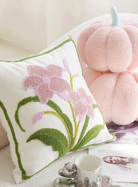 可爱绿色奶油风抱枕套客厅沙发靠枕靠G背花卉民宿风铃床头飘窗靠