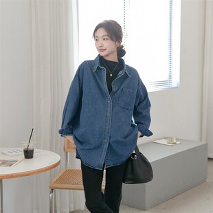 孕妇装网红时尚款洋m气牛仔长袖衬衫秋冬季新款潮妈外出牛仔外套