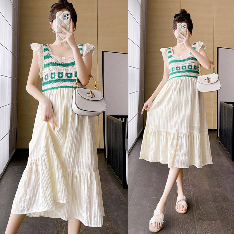 孕妇连衣裙新款h时尚夏装洋气针织拼接孕期夏季宽松高级气质背心