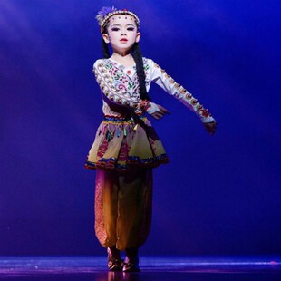 儿童新疆舞演出服手鼓舞铃铛儿少数民族维族维吾尔族舞蹈表演服装