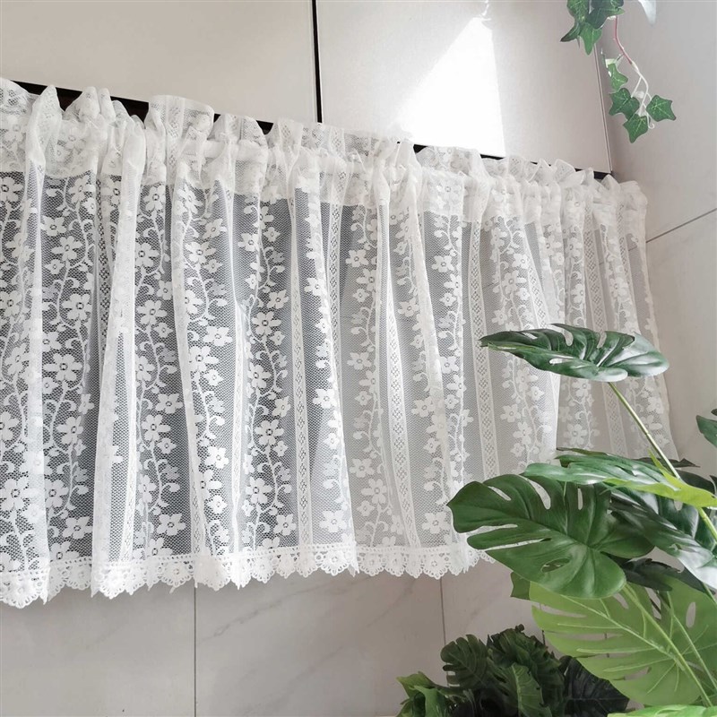 北欧田园蕾丝白色小短帘门帘纱帘美式乡村半帘厨房帘隔断帘橱柜帘