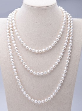 天然母贝人工珍珠项链毛衣链 多层长款 正圆贝珠 女款百搭秋冬款