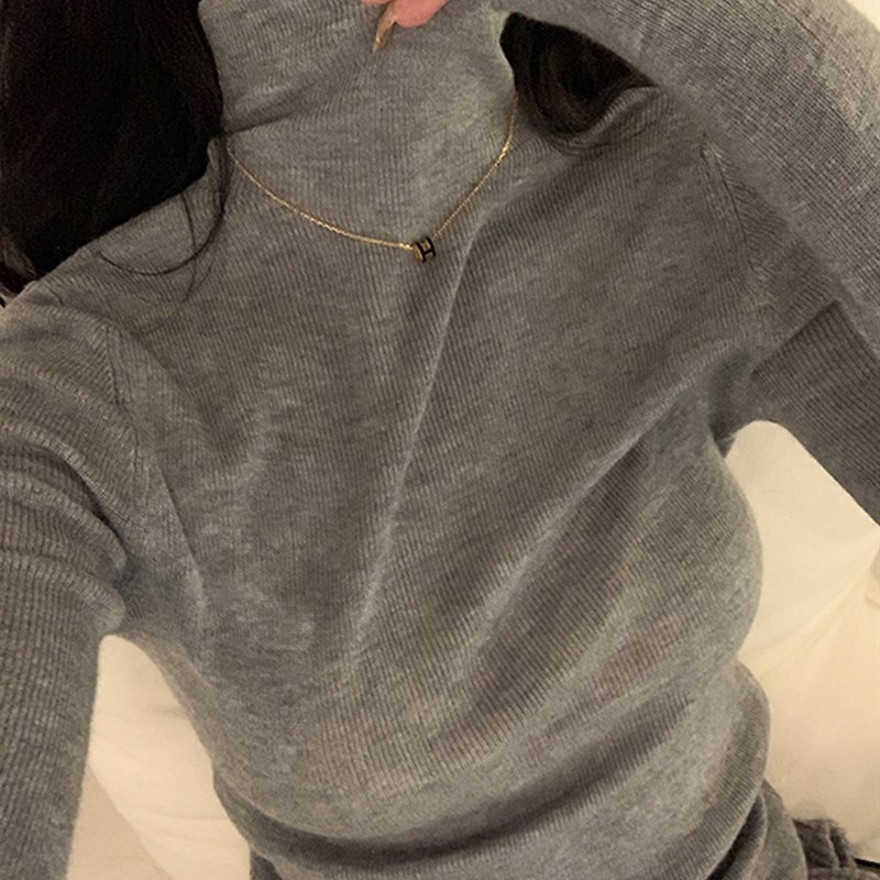 堆堆领针织打底衫女秋季高级感修身内搭软糯毛衣氛围感高领上衣