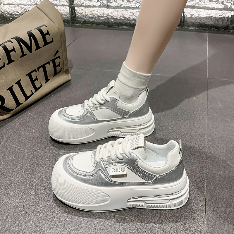 大头面包鞋女2024年夏季新款厚底百搭松糕运动板鞋休闲Z增高小白